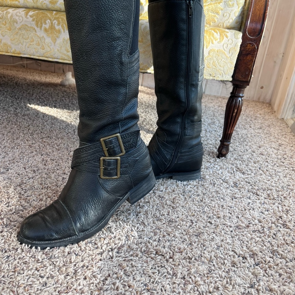 2/$25 Miz Mooz Black Leather Knee-High Riding Boots with Buckles